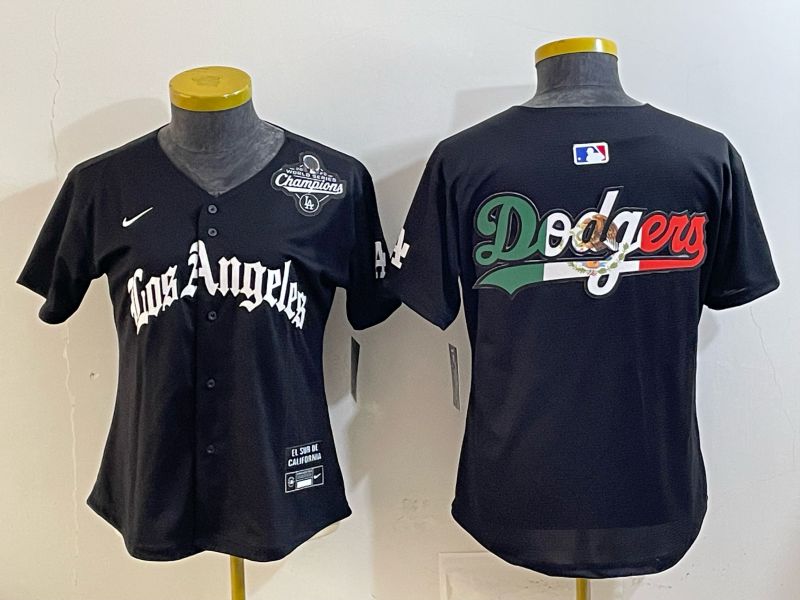 Women 2026 Los Angeles Dodgers Blank Black Game Nike MLB Jersey style 0012->women mlb jersey->Women Jersey